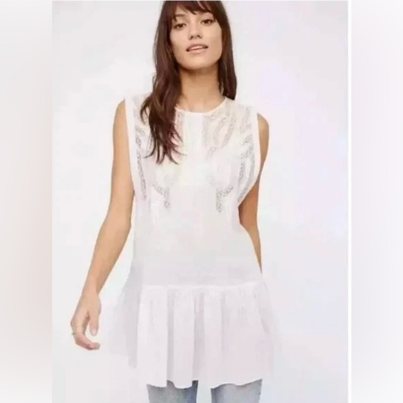 Free People Right in Time Ivory Lace Tunic Dress Ruffle Tier Size Small - Picture 1 of 9